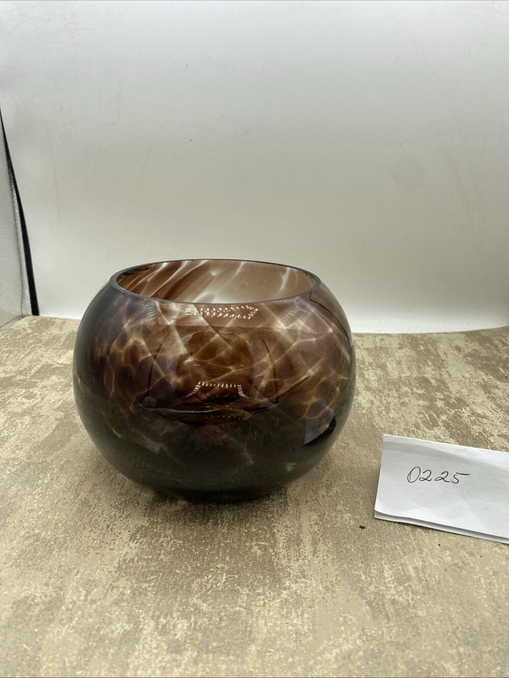 Brown/Clear Leopard Print Spotted Glass Vase/Vessel 4.5” Tall Made In India